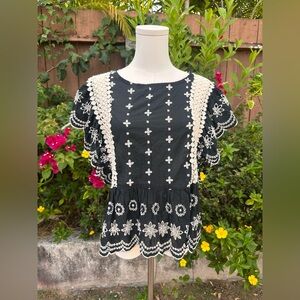 Monograph Black Embroidered Blouse 100% Cotton